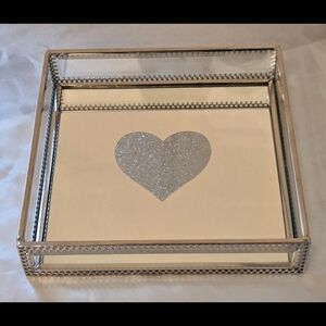 Rachel Zoe - Silver Glitter Heary Mirrored Decorative Tray, 6x6x1.25